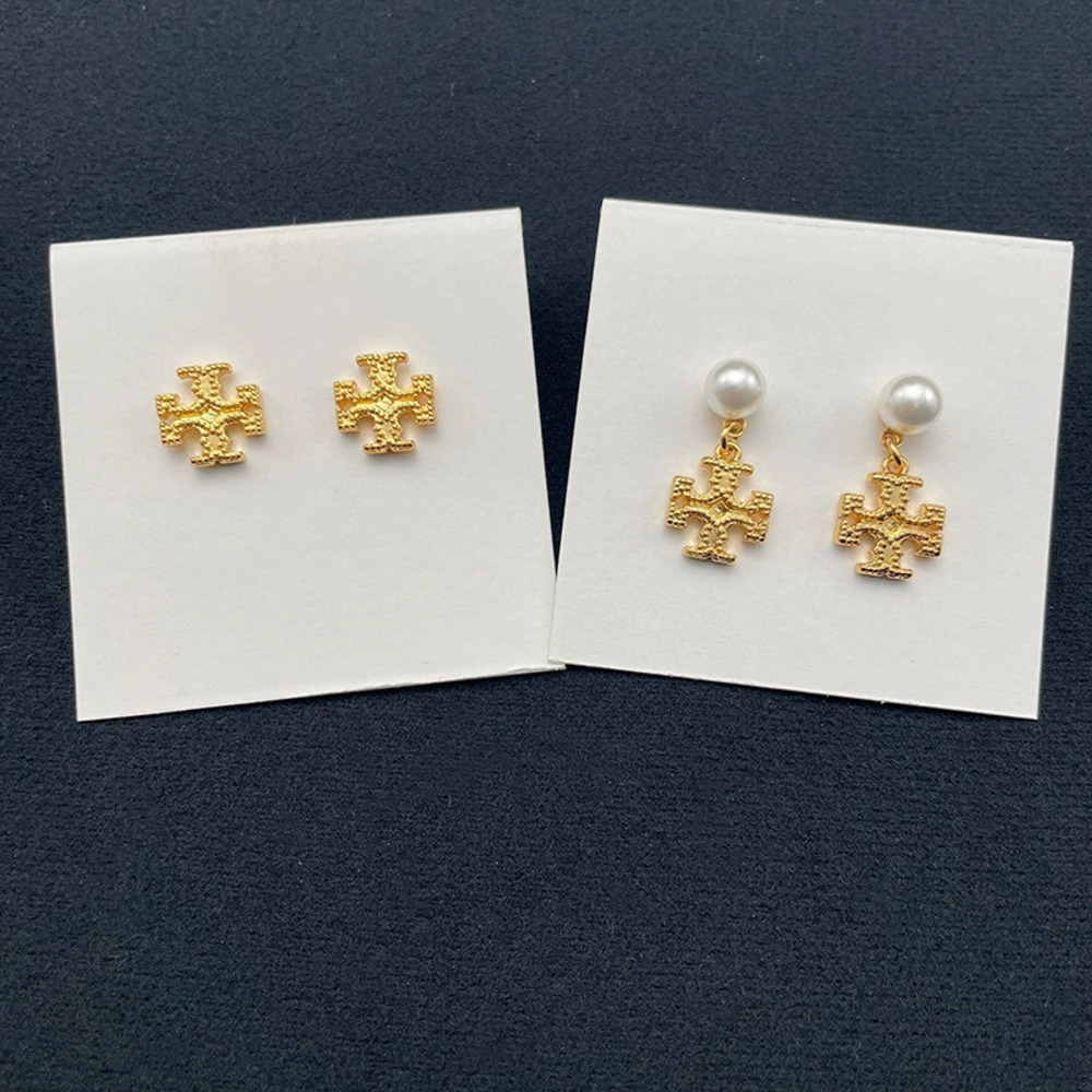 Tory Burch Gold Plated Double Ball Stud Drop Earrings